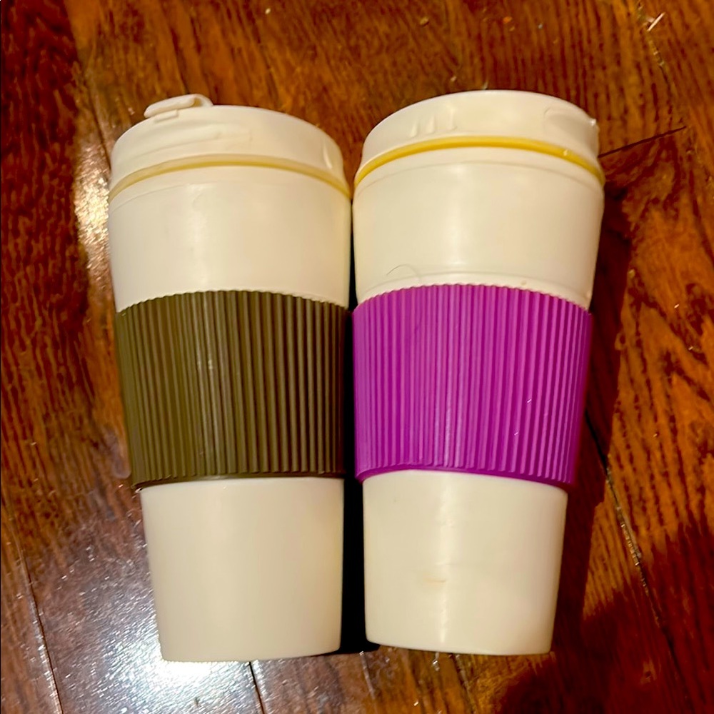 Set of Two Reusable Travel Mugs with Ribbed Sleeves - NWOT